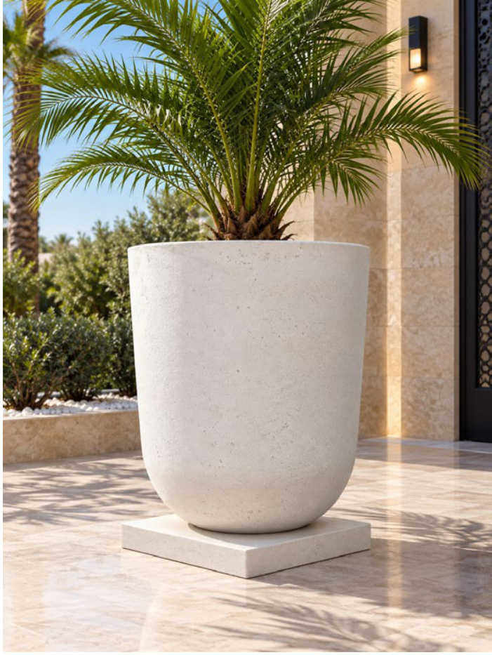 Pot GRC clair Ø78 × H62 sur support carré, illustration